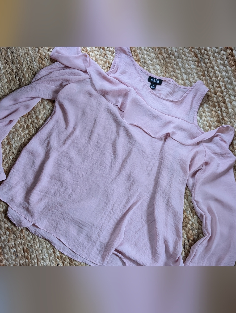 a.n.a Light Pink Cold-Shoulder Ruffle Blouse